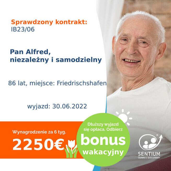 Pan Alfred - opieka w DE 2250 euro plus bonus wakacyjny