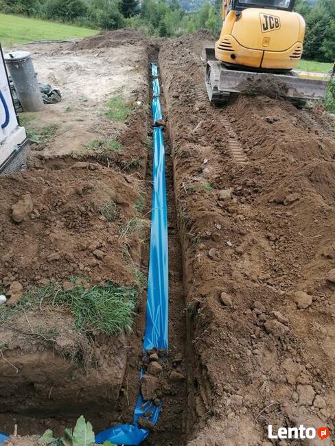 Prace ziemne, wykopy, usługi koparką, wozidło, wiertnica