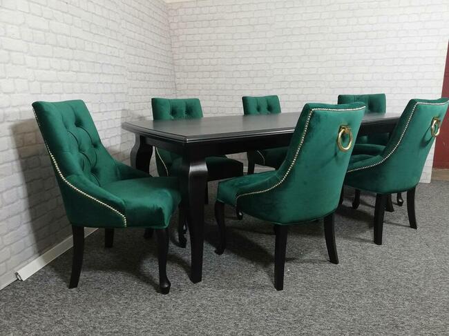 Krzesło tapicerowane z kołatką butelkowa zieleń Producent