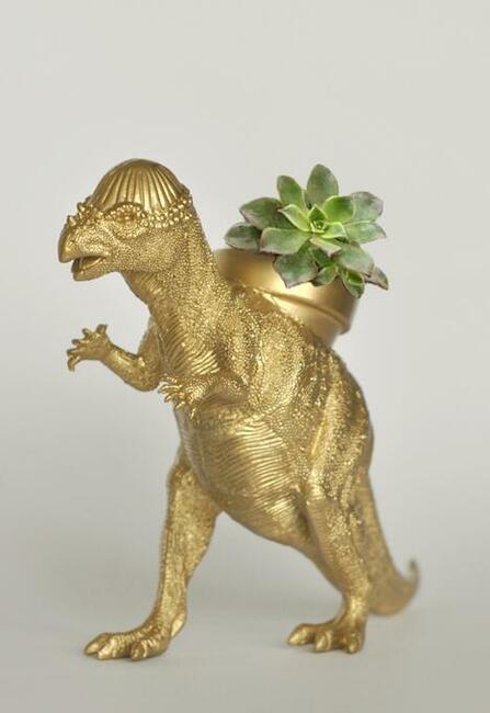 Dinozaur - doniczka na sukulenty, kaktusy, kolor złoty.