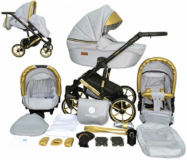NOWY Złoty Wózek dziecięcy Gold Uczio zestaw 3w1 + Dodatki