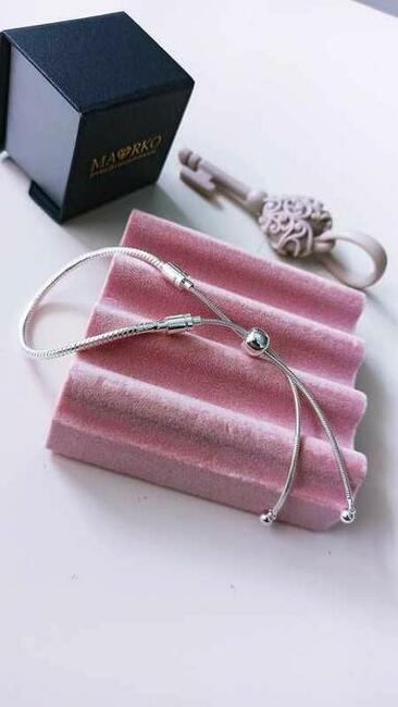 Bransoletka modułowa regulowana SREBRNA na zawieszki charmsy