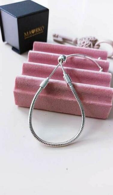 Bransoletka modułowa regulowana SREBRNA na zawieszki charmsy