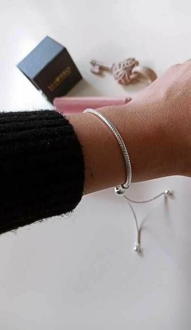 Bransoletka modułowa regulowana SREBRNA na zawieszki charmsy