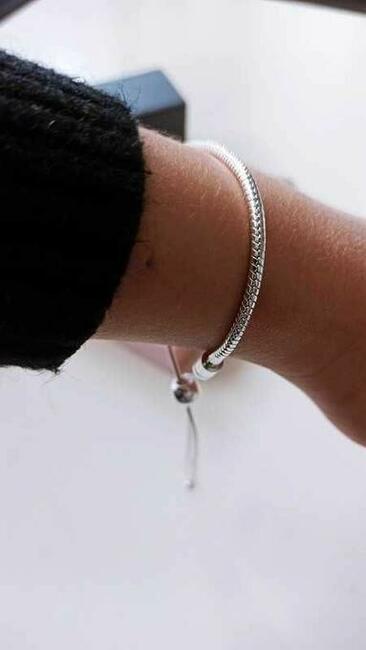 Bransoletka modułowa regulowana SREBRNA na zawieszki charmsy