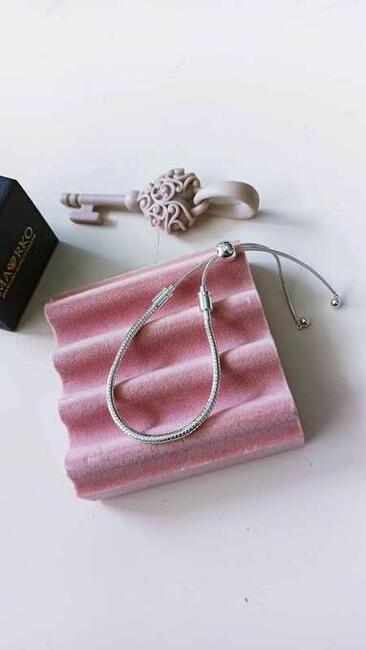 Bransoletka modułowa regulowana SREBRNA na zawieszki charmsy