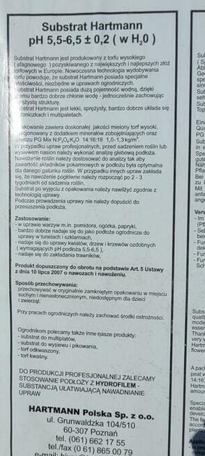 Substrat 250l Hartmann pH 5,5-6 do warzyw, kwiatów, trawnikó