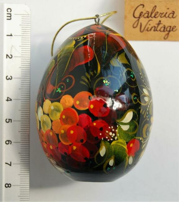 Drewniana pisanka rosyjska Rosja kwiaty jarzębina rękodzieło