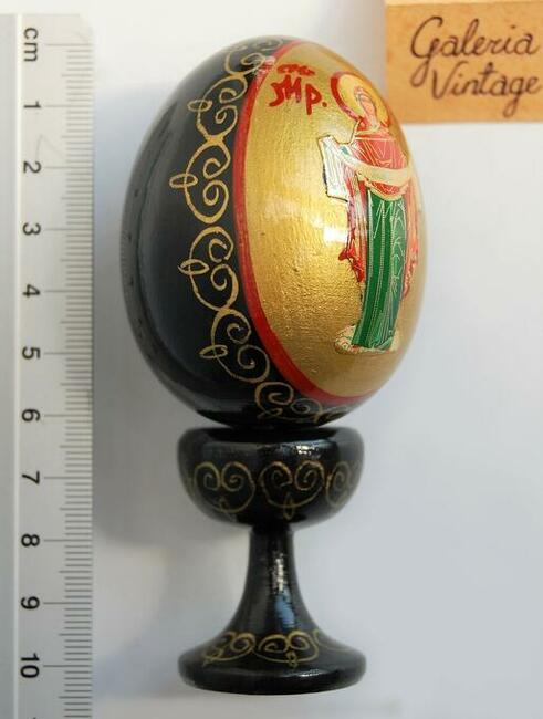 Drewniana pisanka na nóżce, Rosja, ikona Matka Boża