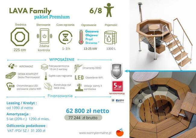 Wanna termalna SPA LAVA kocioł stalowy INOX elektryczna