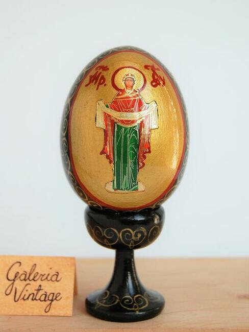 Drewniana pisanka na nóżce, Rosja, ikona Matka Boża