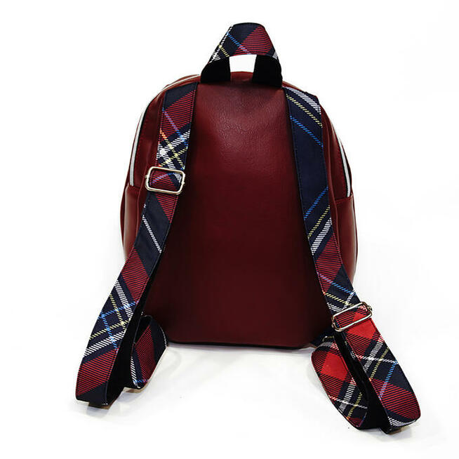 Wyjątkowy Plecak z ekoskóry - Bordo i Kratka