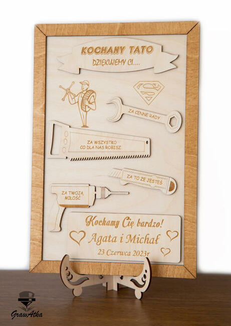 Prezent URODZINY, DZIEŃ OJCA TATY Dyplom Tabliczka Narzędzia