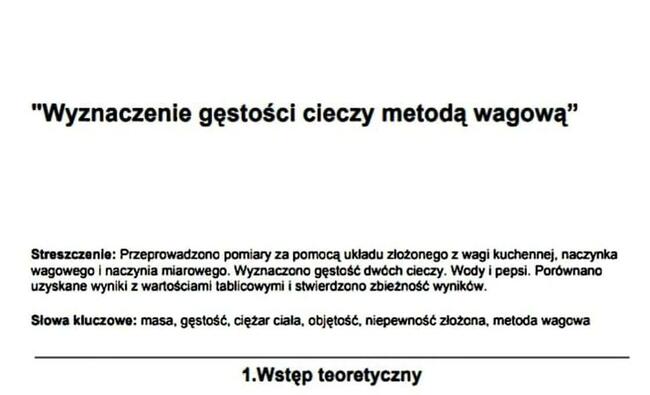 Wyznaczenie gęstości cieczy metodą wagową - Sprawozdanie