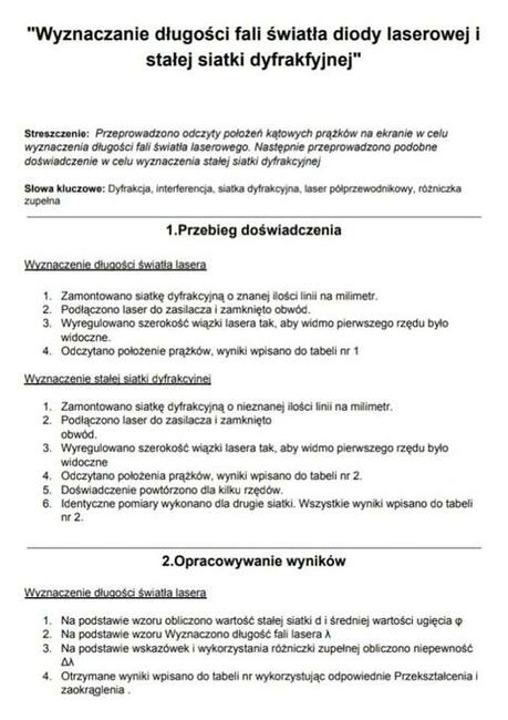 Wyznaczanie długości fali światła diody - Sprawozdanie