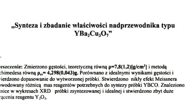 Synteza i badanie właściwości nadprzewodnika Sprawozdanie