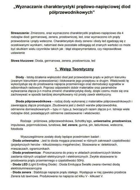 Wyznaczanie charakterystyki prądowej - Sprawozdanie