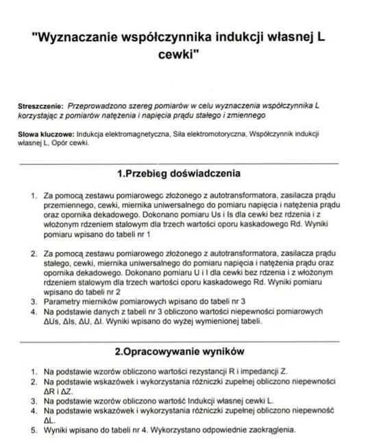 Wyznaczanie współczynnika indukcji własnej - Sprawozdanie