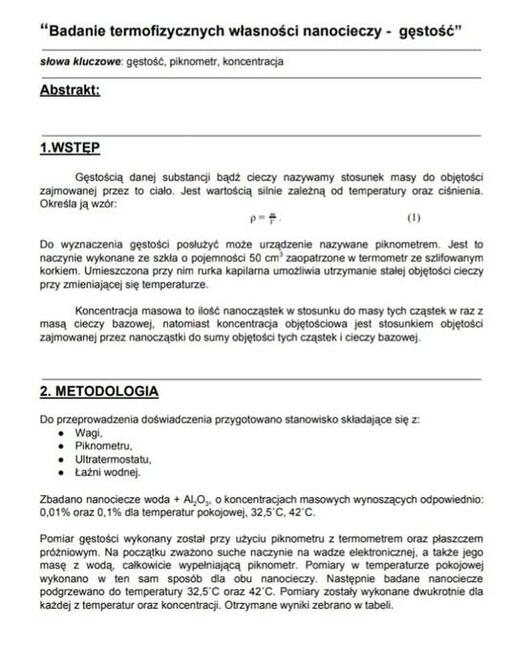 “​Badanie termofizycznych własności nanocieczy Sprawozdanie