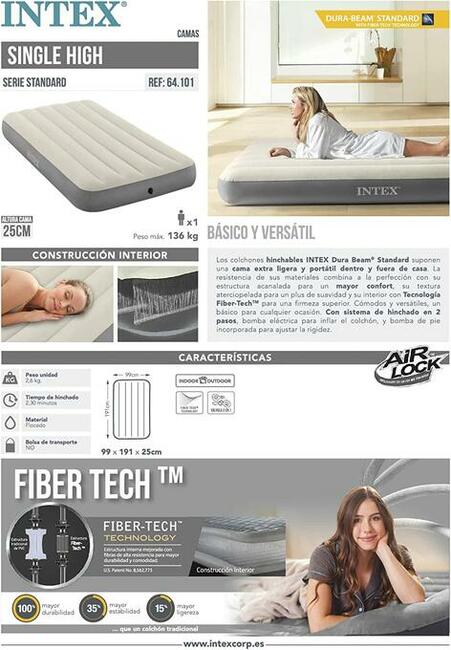 Beżowy materac dmuchany jednoosobowy INTEX 64101