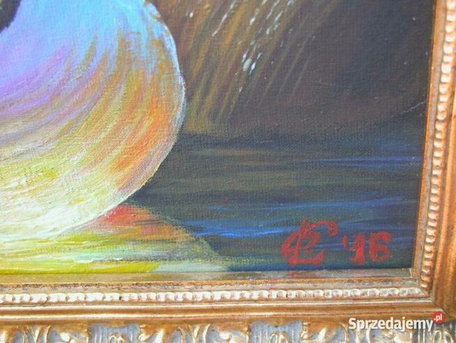 piękny sygnowany obraz olej syrenka