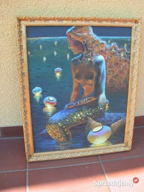 piękny sygnowany obraz olej syrenka
