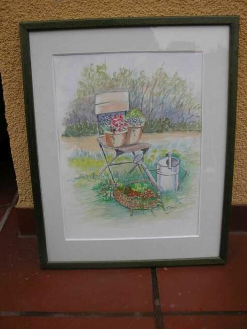 kolekcjonerski sygnowany obraz akwarela 40/32cm