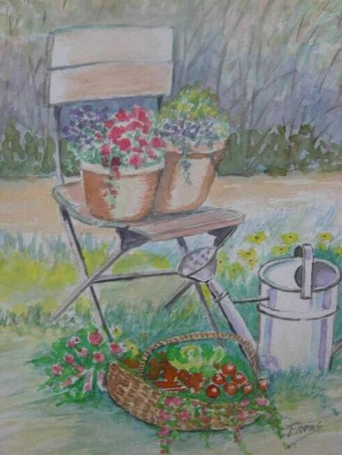 kolekcjonerski sygnowany obraz akwarela 40/32cm