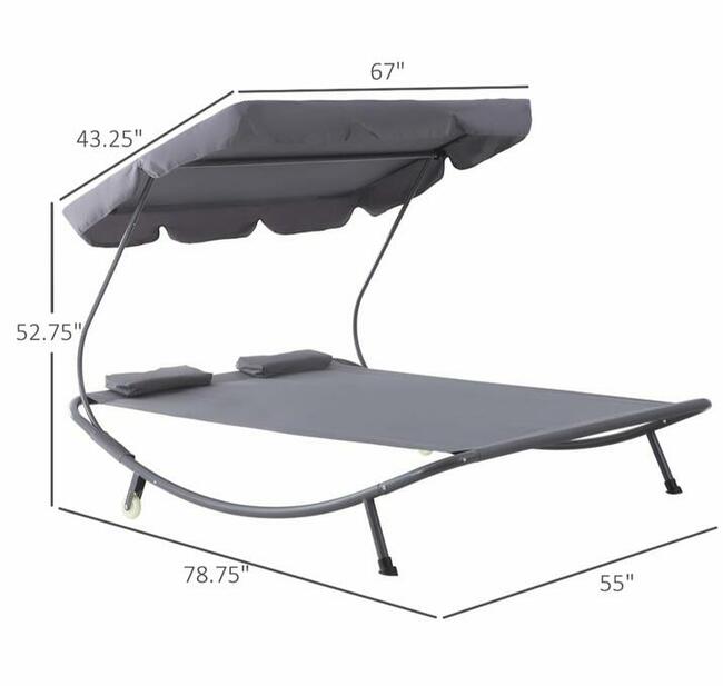 LEŻAK DWUOSOBOWY Z DASZKIEM STAL szary