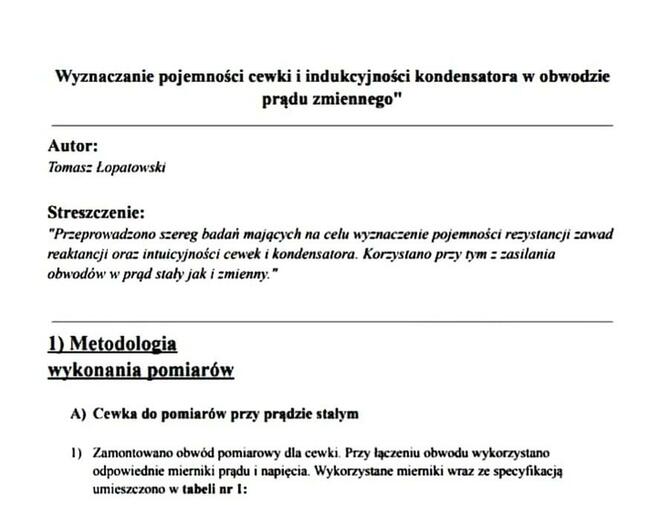 Wyznaczanie pojemności cewki i indukcyjności - Sprawozdanie