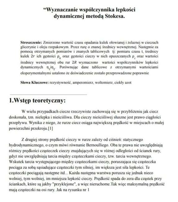Wyznaczanie współczynnika lepkości - Sprawozdanie