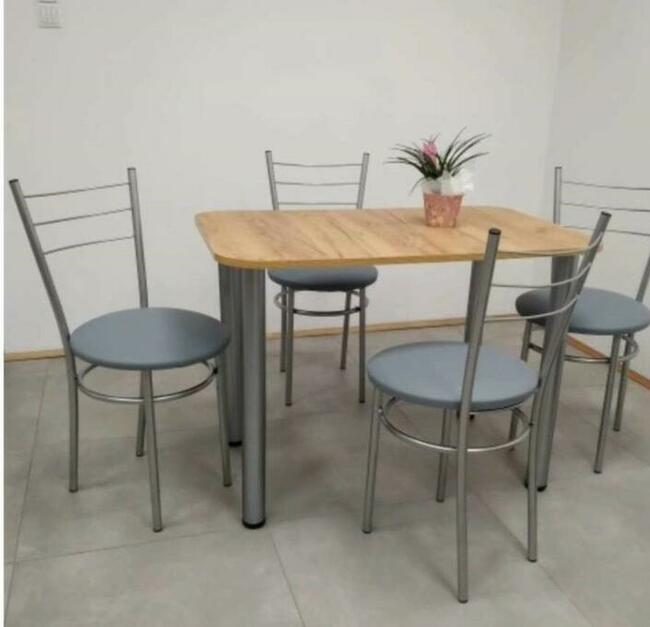 Stół kuchenny owalny plus 4 krzesła DRAKO kolor srebro
