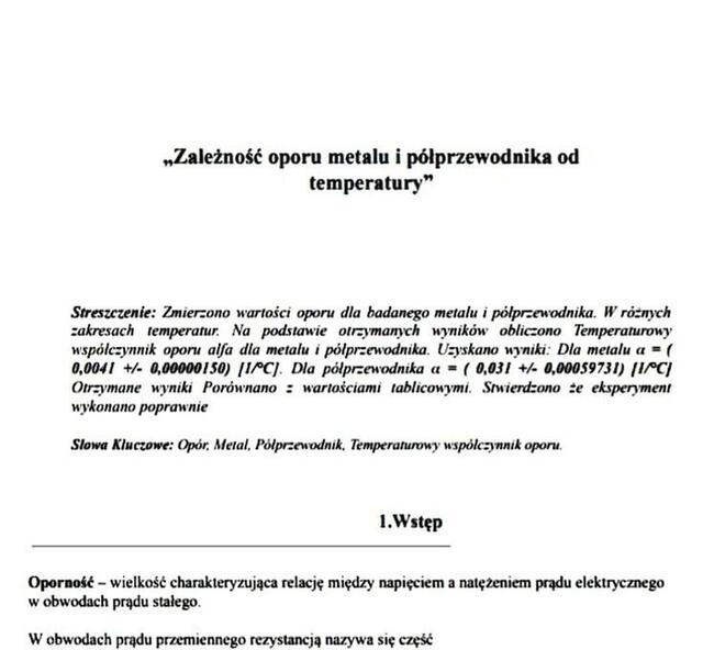 Zależność oporu metalu i półprzewodnika - Sprawozdanie