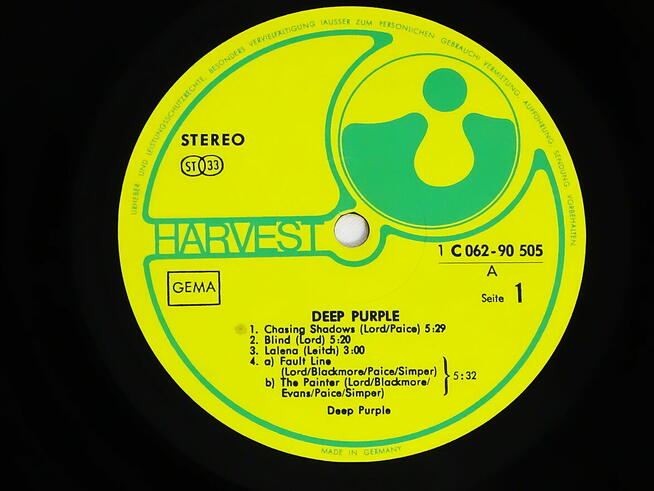 DEEP PURPLE – DEEP PURPLE LP WINYL 1969 R. LABEL : HARVEST –