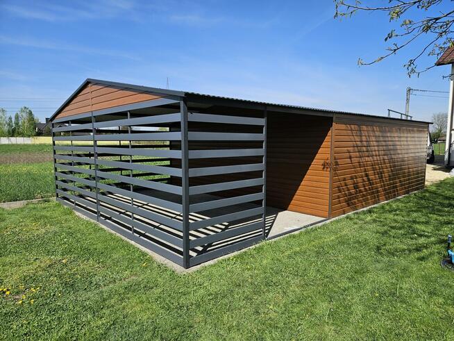 Garaż Grafitowy z bramami ciemny orzech blaszak hala do 35m2