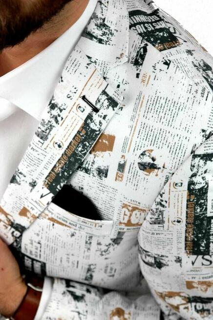 GIOVANNI PERA Marynarka Męska D620 Gazeta, Biała, Kolorowa