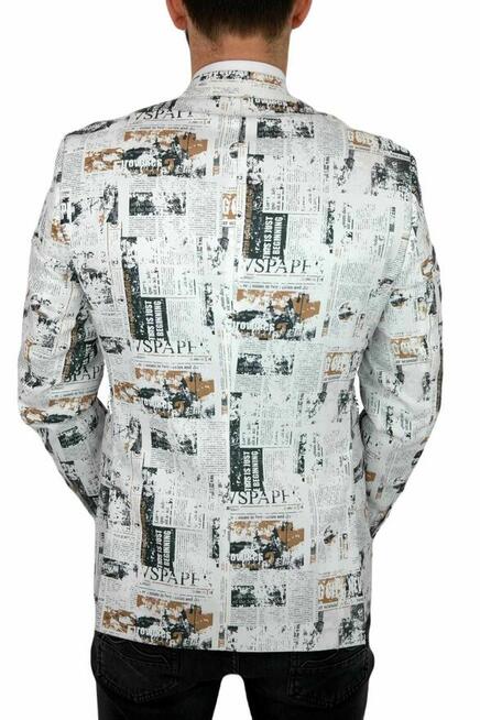 GIOVANNI PERA Marynarka Męska D620 Gazeta, Biała, Kolorowa