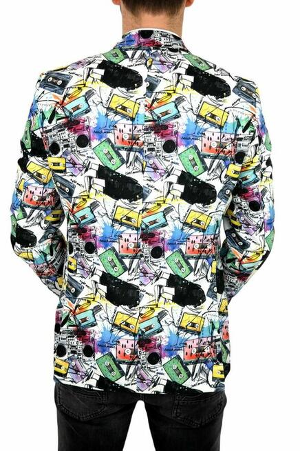 GIOVANNI PERA Marynarka Męska D616 Muzyczna, Biała, Kasety