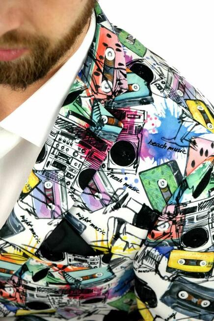 GIOVANNI PERA Marynarka Męska D616 Muzyczna, Biała, Kasety