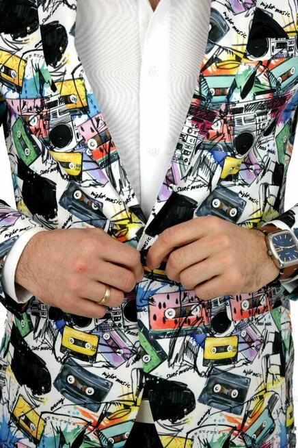 GIOVANNI PERA Marynarka Męska D616 Muzyczna, Biała, Kasety