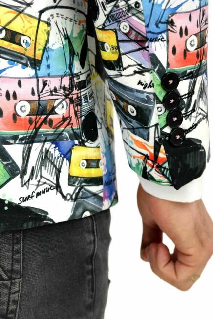 GIOVANNI PERA Marynarka Męska D616 Muzyczna, Biała, Kasety