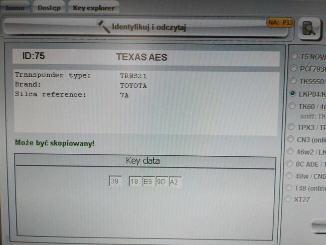 Kopiowanie transpondera 8A Toyota.