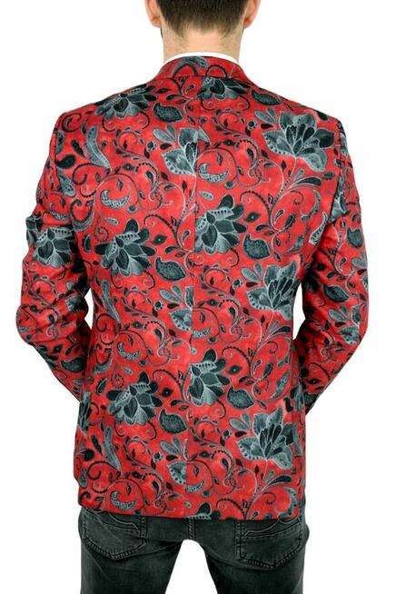 GIOVANNI PERA Marynarka Męska D621 Czerwona Kwiaty Grafit