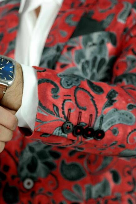 GIOVANNI PERA Marynarka Męska D621 Czerwona Kwiaty Grafit