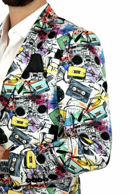 GIOVANNI PERA Marynarka Męska D616 Muzyczna, Biała, Kasety