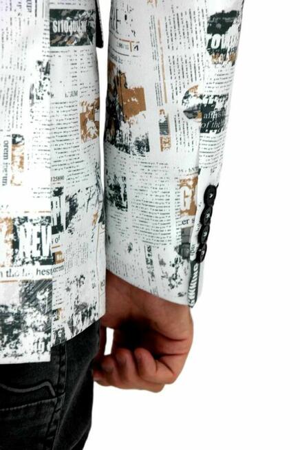 GIOVANNI PERA Marynarka Męska D620 Gazeta, Biała, Kolorowa