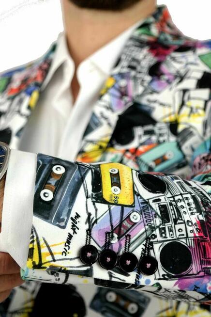 GIOVANNI PERA Marynarka Męska D616 Muzyczna, Biała, Kasety