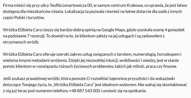 Wróżka Elżbieta Caro - I miejsce w rankingu wróżek