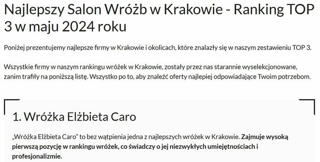 Wróżka Elżbieta Caro - I miejsce w rankingu wróżek