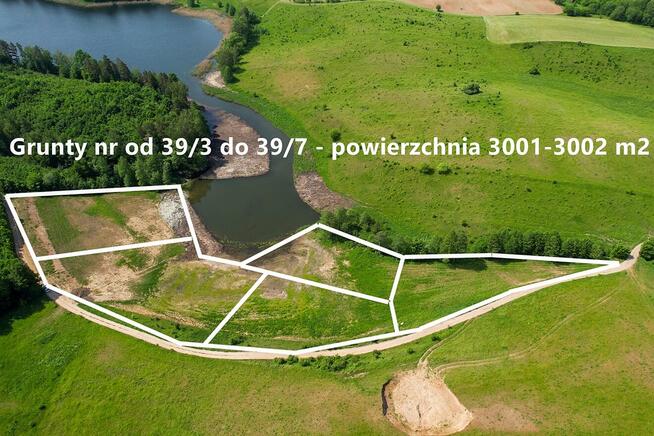 Działki z linią brzegową i widokiem na jez. Rogale